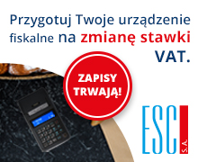 Obraz przedstawijacy zmiana stawki VAT w kasie fiskalnej. Zapisz si.